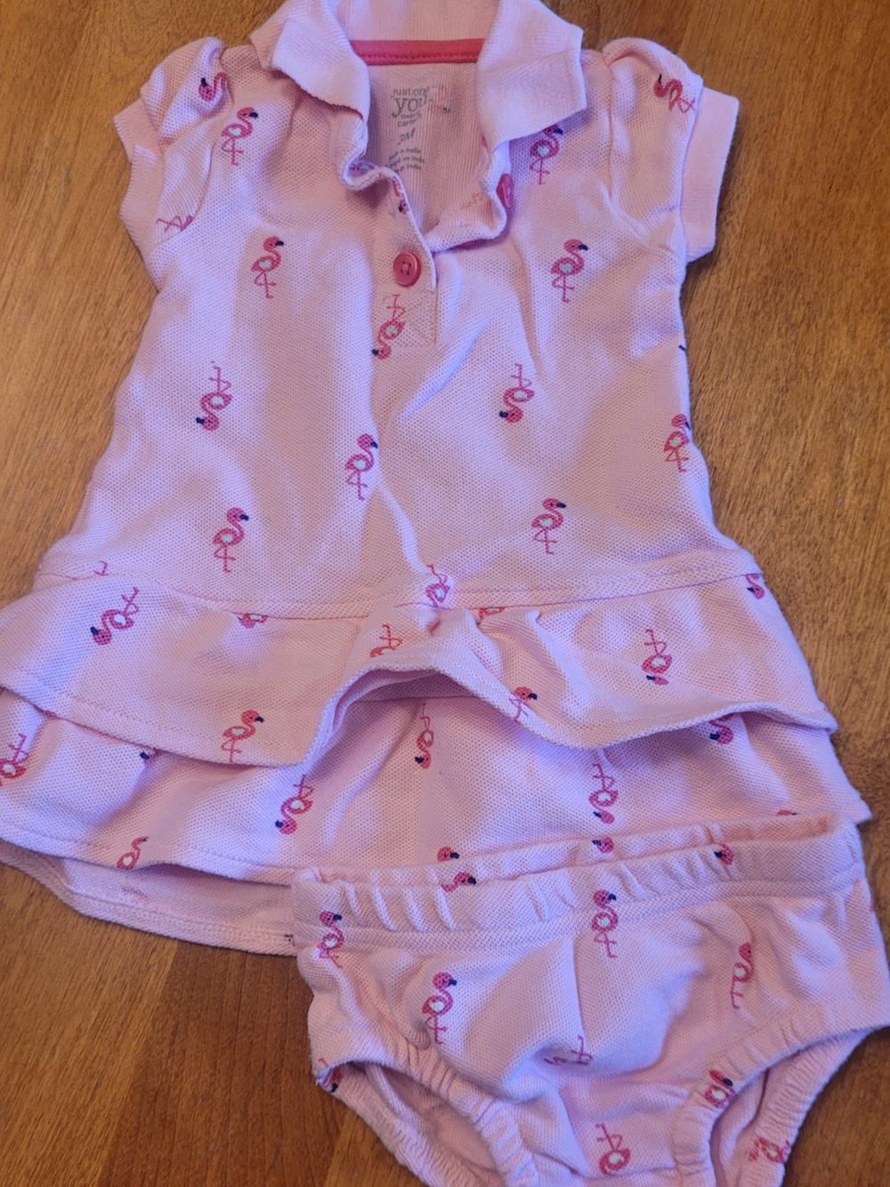 Carter's Light Pink Flamingo Polo Ruffle Pajama Set